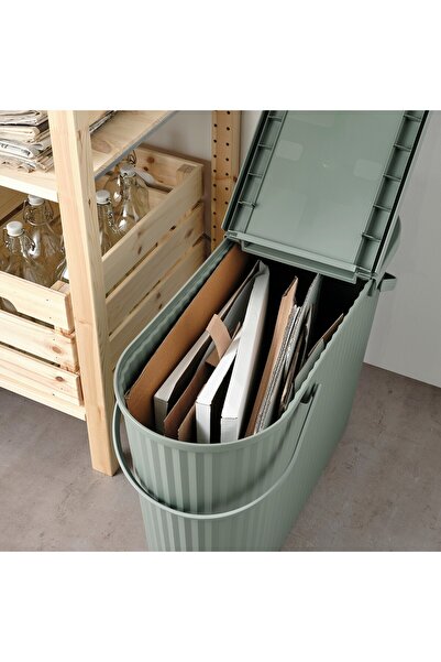 erorex Bin with lid, grey-green, 48 l