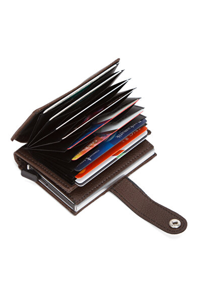 Newish Ανδρικό πορτοφόλι και θήκη κάρτας με αυτόματο μηχανισμό ακορντεόν από συνθετικό δέρμα