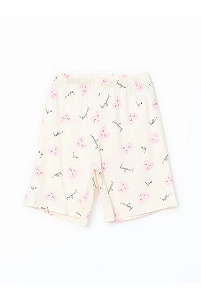 LC Waikiki Lcw Kids Ecru Elastic Waist Printed Girls' Pajama Shorts