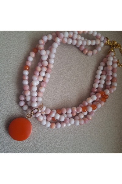 azra takı tasarım Handmade Multi Glass Beads Orange and Colorful Short Women Necklace