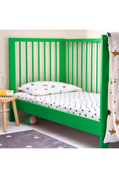 erorex Fitted sheet for cot, white/tree pattern, 60x120 cm