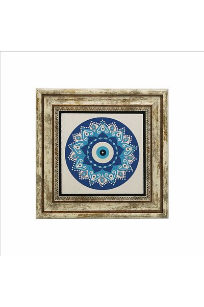 Sadrazam Evil Eye Bead Pattern Printed Natural Stone Painting 25X25 Kd-57