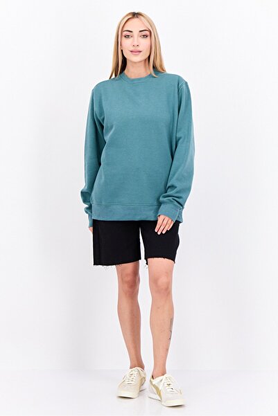 Juice Women Crew Neck Plain Long Sleeves Sweatshirt, Teal Green