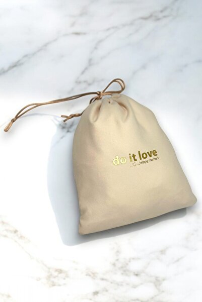 Do it Love - Premium Büzgülü Kese Torba Yaldızlı Varak Işlemeli - 19x23cm - Spandeks Kumaş