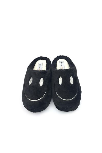 shoemio Smiley Μαύρες Γυναικείες Παντόφλες Σπιτιού