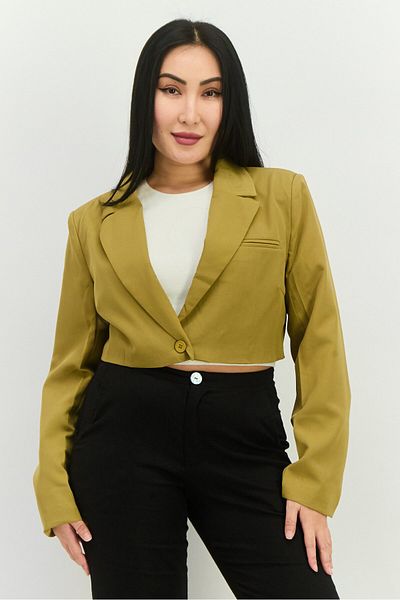 Public Desire Women Regular Fit Solid Semi-formal Crop Blazer, Olive