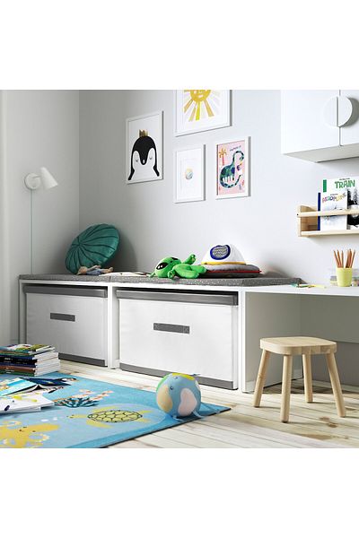 erorex Box with lid, white/grey, 81x45x44 cm