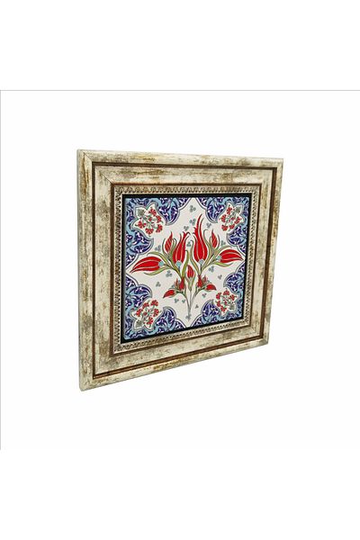 Sadrazam Ottoman Iznik Tile Pattern Printed Natural Stone Painting 25X25 Kd-39