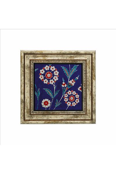 Sadrazam Iznik Tile Pattern Printed Natural Stone Painting 25X25 Kd-24