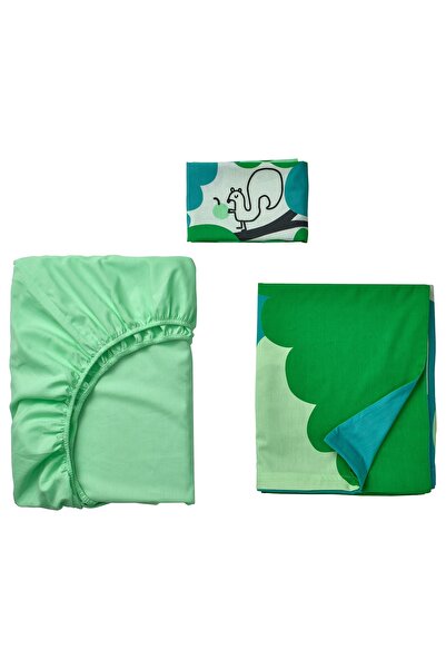 erorex 3-piece bedlinen set for cot, green/turquoise, 60x120 cm