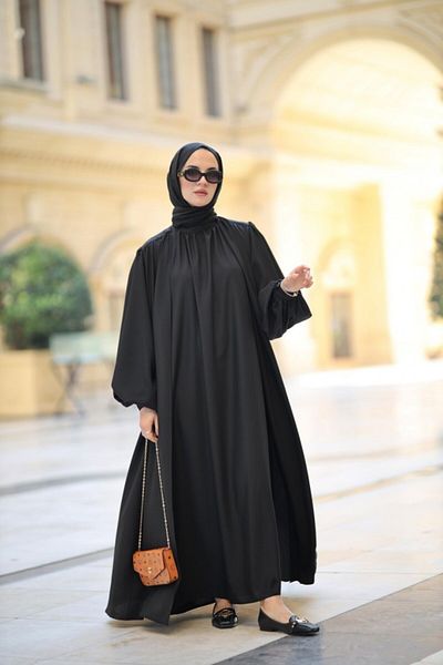 NS Moda Hijab Premium Abaya Negru Model-536