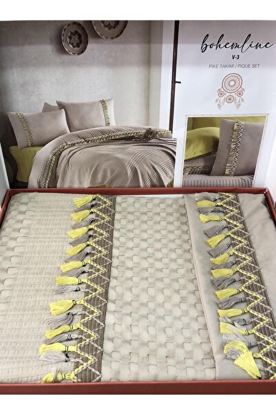 ROYAM Clasy Butik Tek Kişilik Pike Takımı Bohemline Bej V3