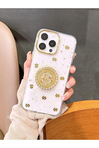 iPhone 15 Pro Compatible Dollar Shaped Gemstone Glitter Transparent Case