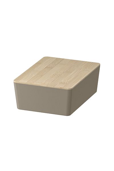erorex Box with lid, dark grey-beige/bamboo, 18x26x8 cm