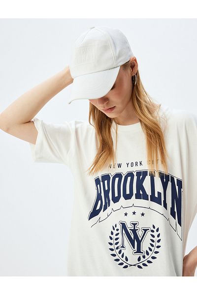 Koton New Season Oversize T-Shirt College Printed Crew Neck Short Sleeve Cotton