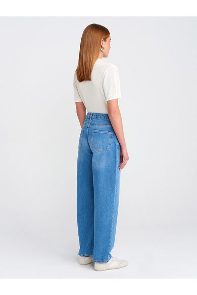 Dilvin 71769 Blue Distressed Mini Balloon Denim Trousers