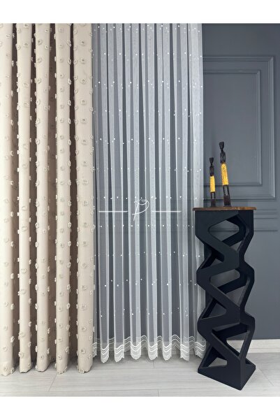 rendecioğlutekstil Tül Perde Grek Zemin Puntalı Nokta Desen Esnemez Kumaş Yap...