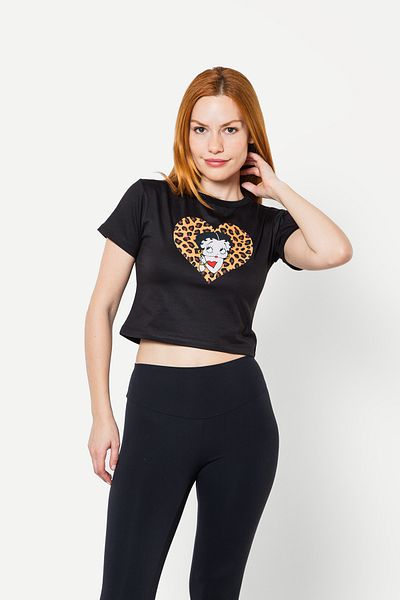 Sekizbiraltı Top crop negru cu imprimeu Betty Boops