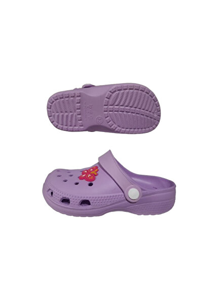 Akım Baby Kids Lilac Colorful Flower Figured Anti-Slip Orthopedic Sandals Slippers