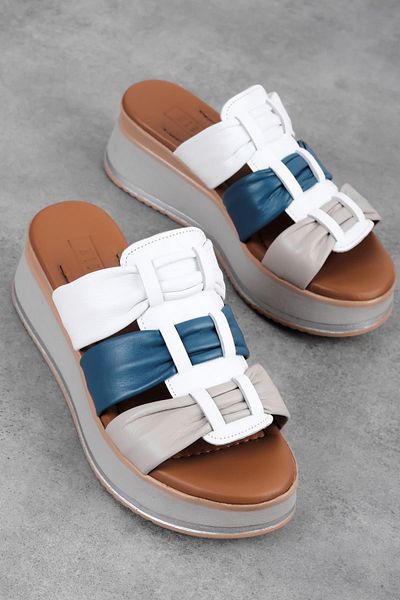 Lal Shoes & Bags Papuci de damă Abela din piele naturală cu trei dungi cu talpă înaltă-alb