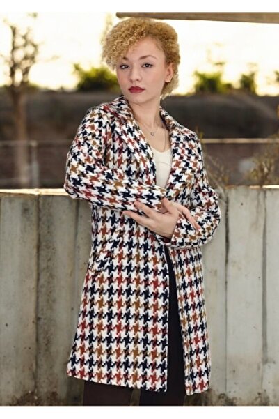 yagmurberen Жіночий пальто з підкладкою, з візерунком «гусяча лапка», середньої довжини