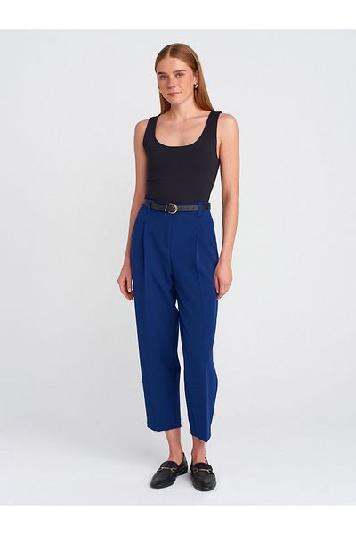Dilvin 71533 Belted Carrot Fit Trousers-Sax