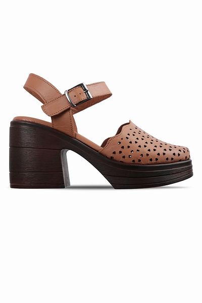 Lal Shoes & Bags Дамски обувки на ток Kelvin от естествена кожа с перфорирани затворени пръсти - кафяви