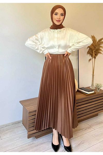 markatrend Γυναικεία λεπτή πλισέ μακριά φούστα Hijab
