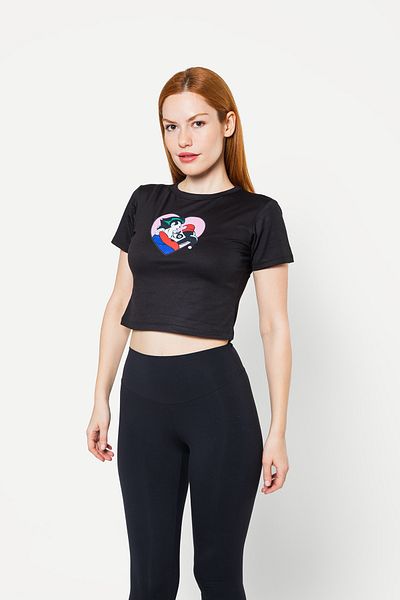 Sekizbiraltı Crop negru cu imprimeu Joker&Harley