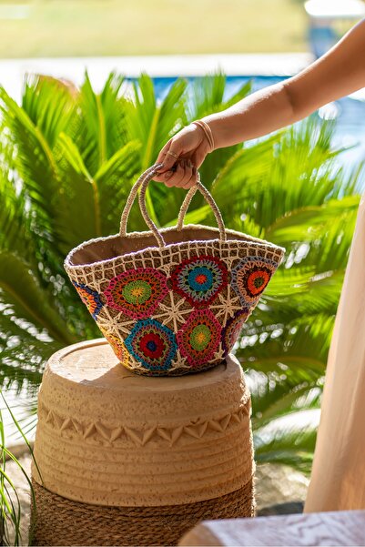 Viva La Vita Bambu Doğal Bambu & Rattan  Tığ işli El Yapımı Üçgen Çanta