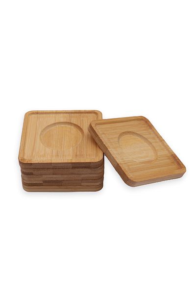 Vadi 6Pcs Square Bamboo Tea Plate, Cup Coaster, Cup Saucer