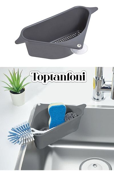 TOPTANFONİ Fruit and Vegetable Rice Washing in the Sink with Suction Cup and Strainer Garbage Organizer