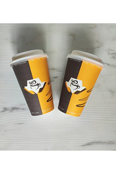 maycup 12 Oz Kapaklı Karton Bardak 100 Adet Karışık Desen