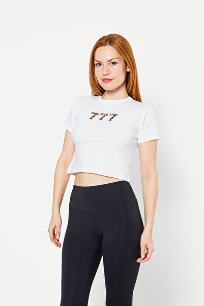 Sekizbiraltı 777 εμπριμέ λευκό Crop Top