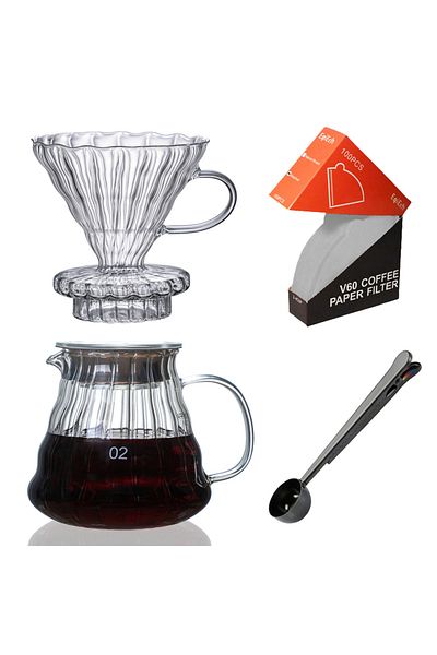 EqiEch V60 Pour Over Coffee Maker Set Size 02 Drip Brew Coffee Set Machine 4-Piece