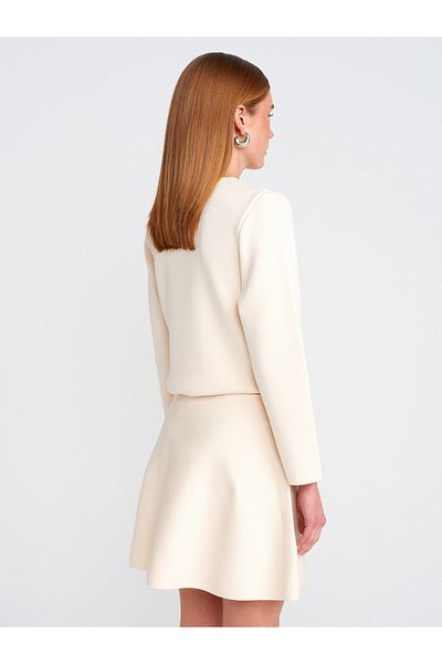 Dilvin 80123 Elastic Waist Knitwear Skirt-Ecru