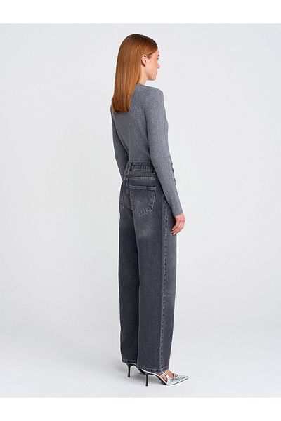 Dilvin 71771 Pipe Leg Relax Denim Trousers-Black