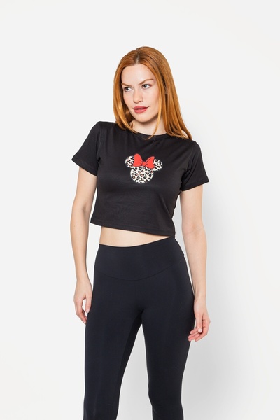 Sekizbiraltı M. Mouse Printed Black Crop Top