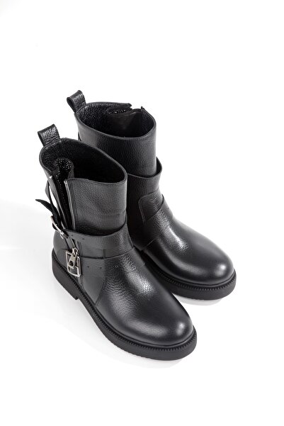 Modabuymus Odette Hakiki Deri Kısa Topuklu Taşlı Günlük Bot