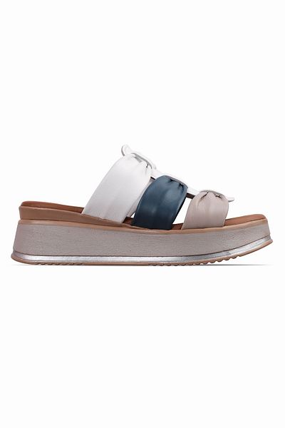 Lal Shoes & Bags Papuci de damă Abela din piele naturală cu trei dungi cu talpă înaltă-alb
