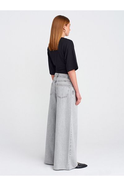 Dilvin 71787 Gray Denim Trousers - Seamless and Wide Leg