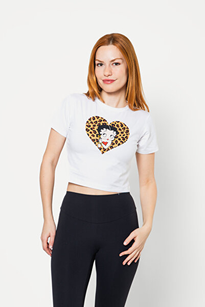 Sekizbiraltı Betty Boops εμπριμέ λευκό Crop Top