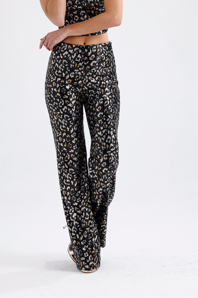 Sense Wide Leg Sequin Trousers |   Pnt32440 Black Gold Leopard