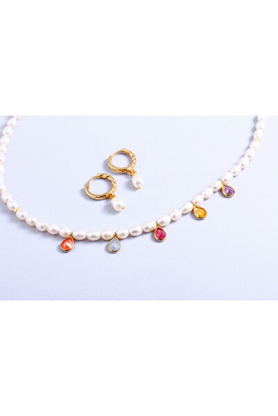 B Design jewelry Rainbow Kristal Taşlı İnci Kolye