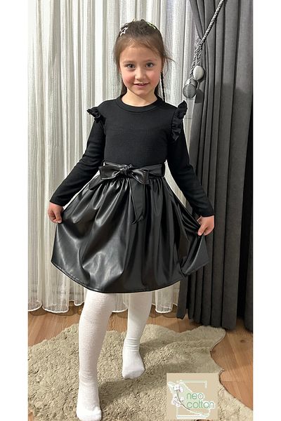 neocotton Fusta din piele Volane Detaliu umeri Curea din piele Rochie fetita