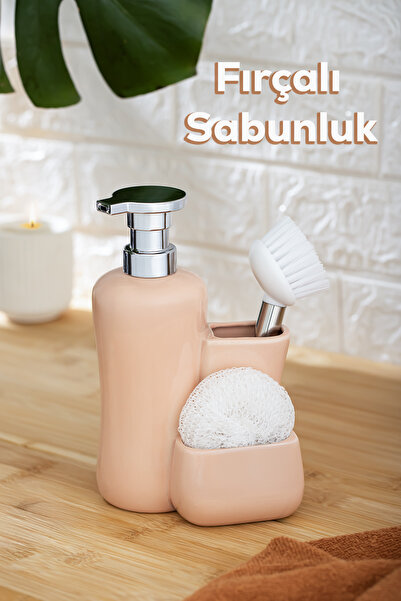 Porsima 277744 Tezgah Üstü Pudra Sıvı Sabunluk Fırçalı Süngerli Porselen Sabu...