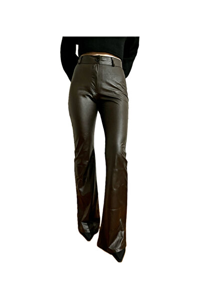 Modoo Tekstil Καφέ παντελόνι από συνθετικό δέρμα