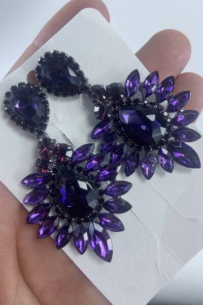 Hobigram Mor Taşlı Şık Düğün Kına Küpesi – Kadın Aksesuar Takı Seti Zarif Abi...