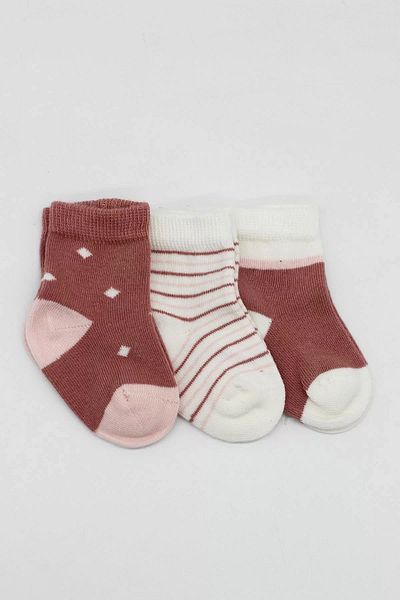 Skygo Girl's Socket Combed Cotton Socks Set of 3 - Bs10112 Powder