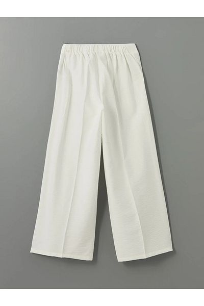 LC Waikiki Lcw Modest Ecru Women's Pleated Pants with Elastic Waist